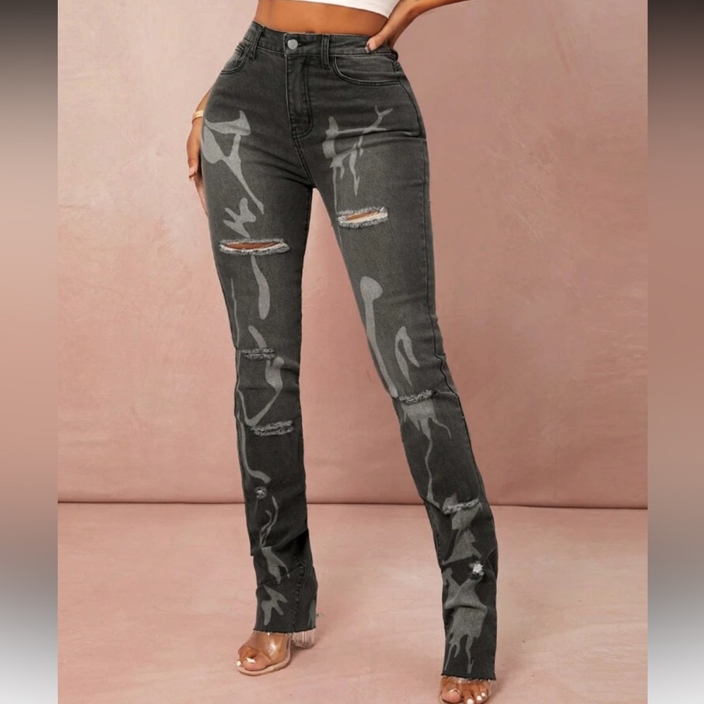 Distressed Gray Women's Jeans